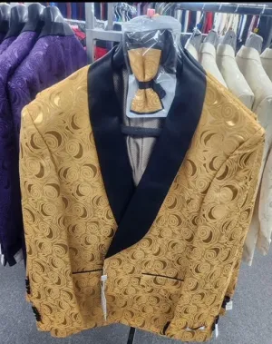 Paisley Tuxedo Dinner Jacket - Gold Mens Blazer   Bowtie - Prom Jackets