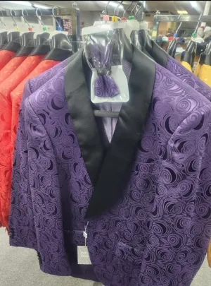Paisley Tuxedo Dinner Jacket - Purple Mens Blazer   Bowtie - Prom Jackets