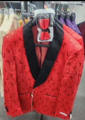 Paisley Tuxedo Dinner Jacket - Red Mens Blazer   Bowtie - Prom Jackets