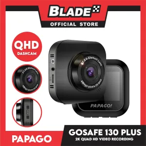 Papago! Car DVR Go Safe 130 Plus Dash Camera QHD 2560 x 1440P, F1.6 Apenture, 2.0' ' HD Screen, 16 GB Included (Black)