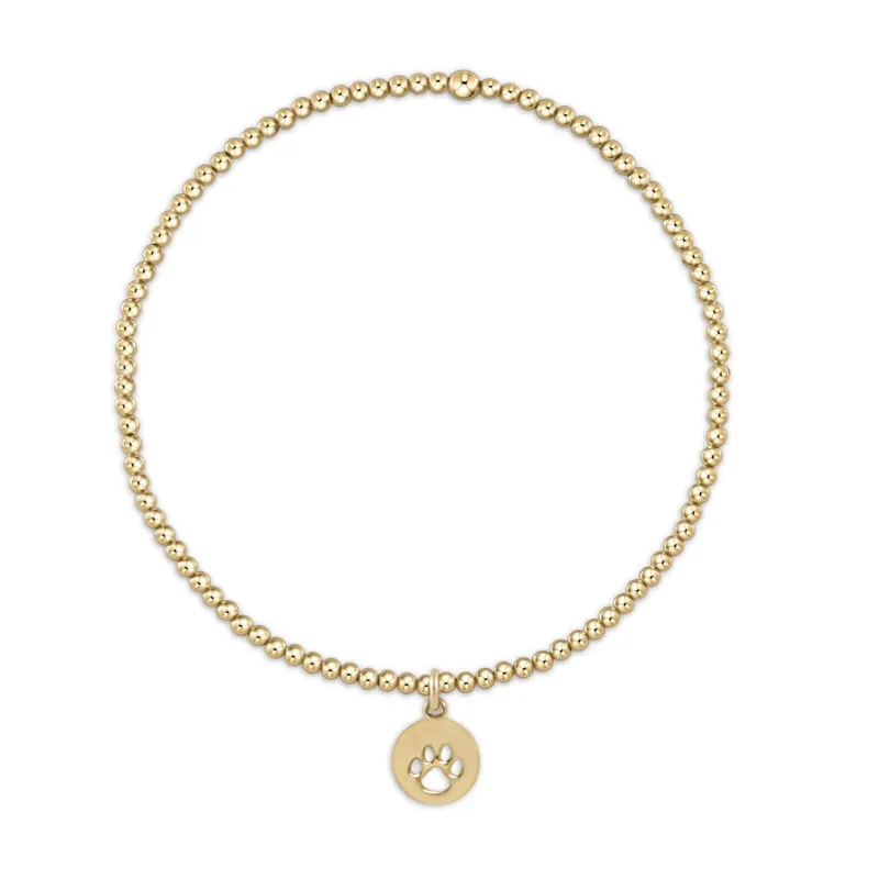 Paw Print Small Gold 2mm Bead Bracelet