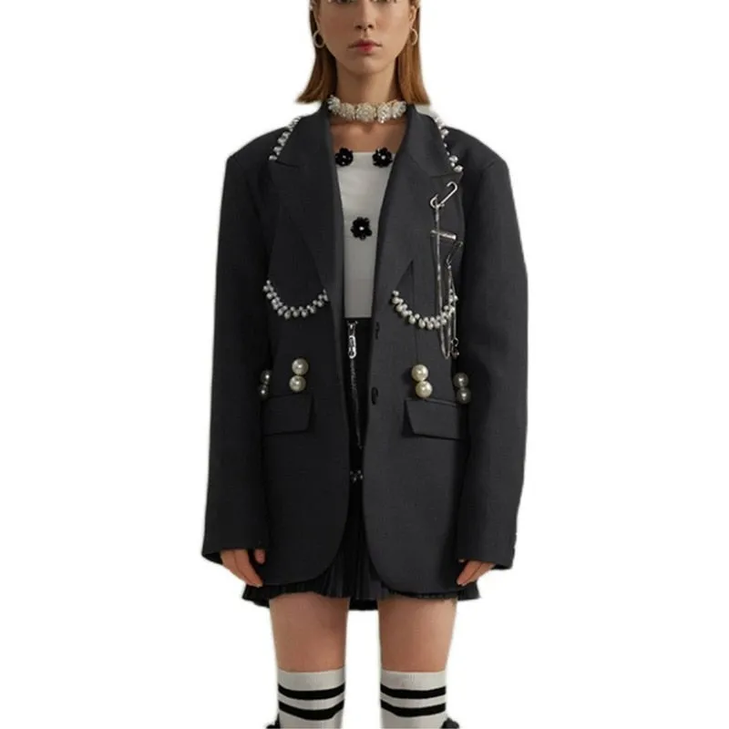 Pearl Grey Medium Length Slim Blazer Coat