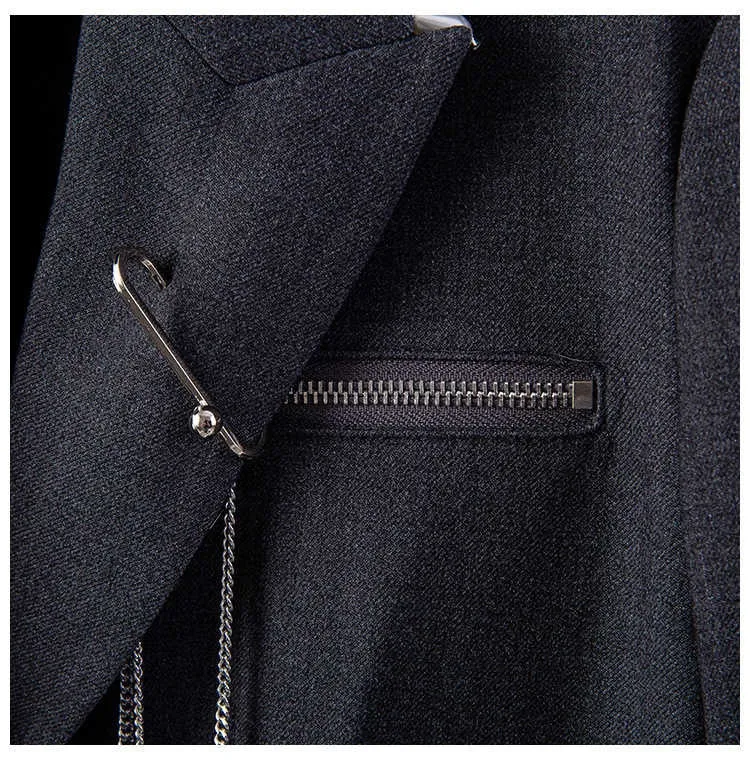 Pearl Grey Medium Length Slim Blazer Coat