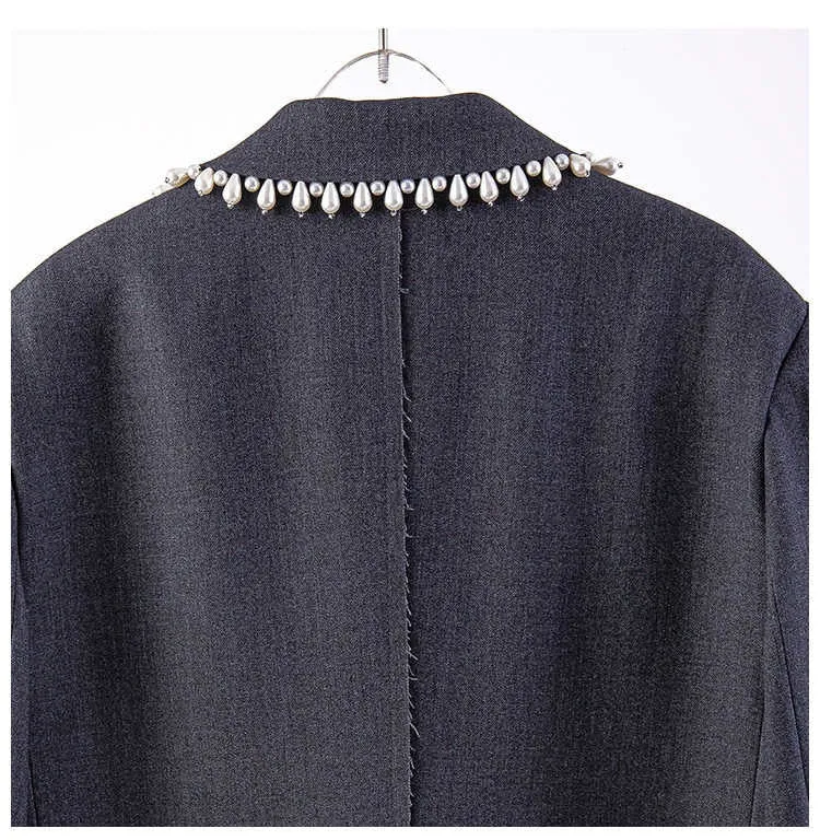 Pearl Grey Medium Length Slim Blazer Coat