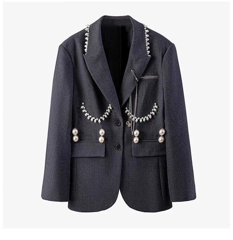Pearl Grey Medium Length Slim Blazer Coat
