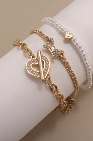 Pearly Heart Gold Bracelets