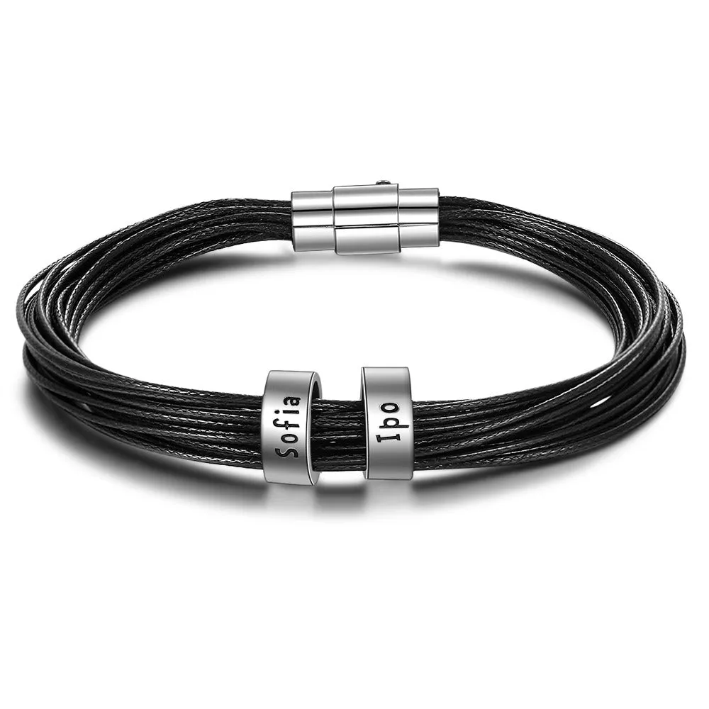 Personalized Men Leather Bracelet With 2 Names