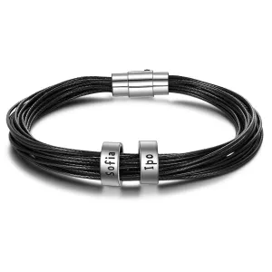Personalized Men Leather Bracelet With 2 Names