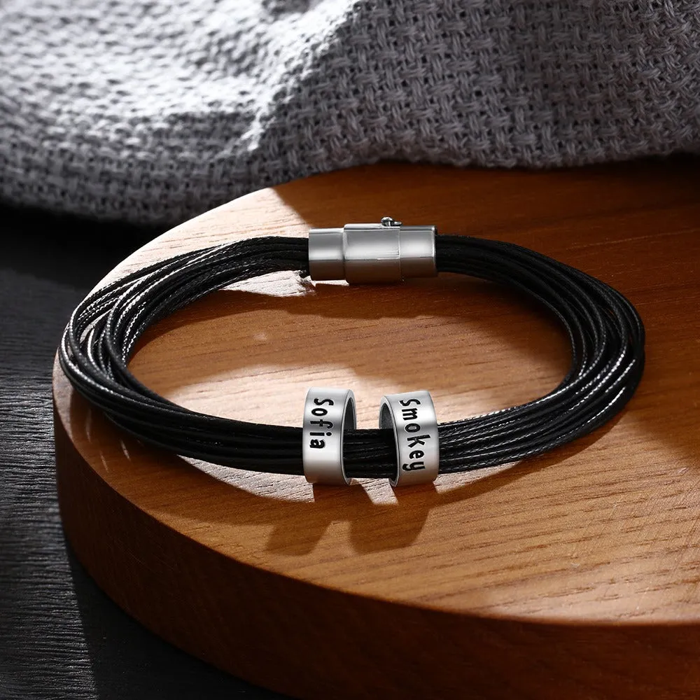 Personalized Men Leather Bracelet With 2 Names