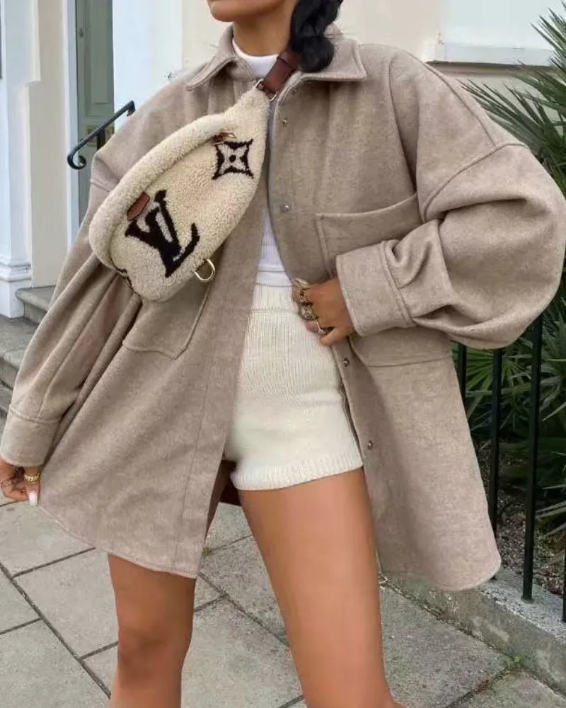 Pile Collar Bubble Sleeve Single-breasted Outerwear