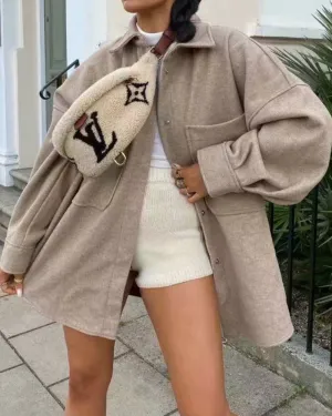 Pile Collar Bubble Sleeve Single-breasted Outerwear