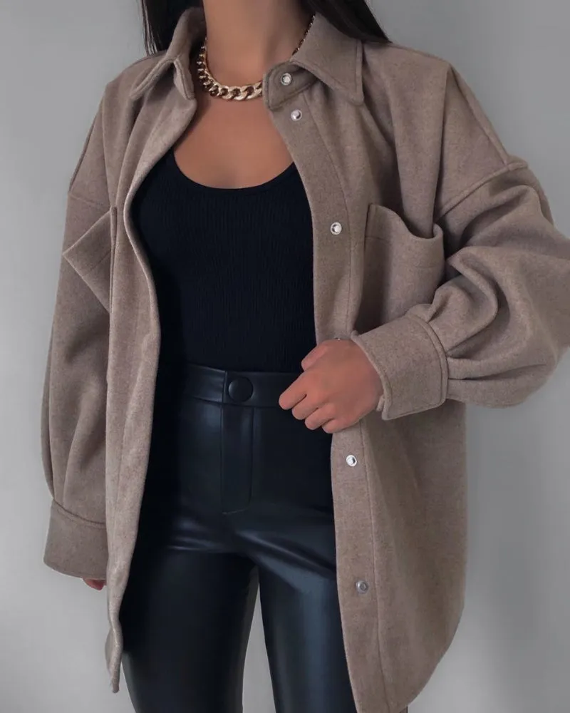 Pile Collar Bubble Sleeve Single-breasted Outerwear