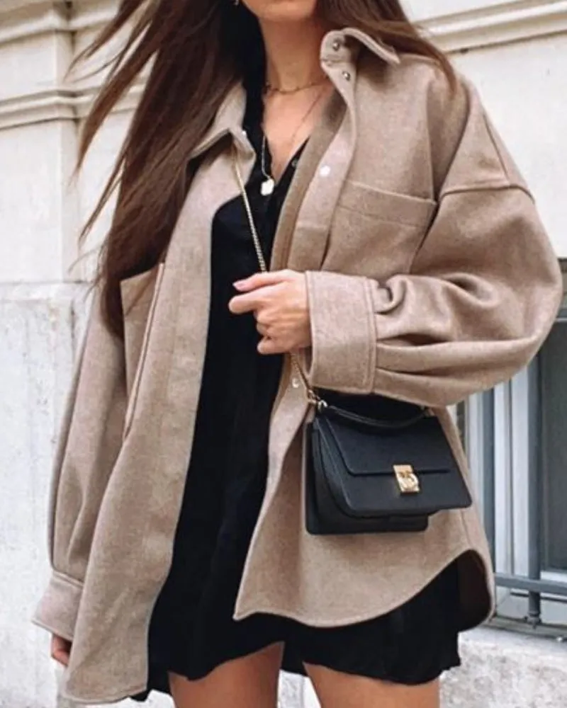 Pile Collar Bubble Sleeve Single-breasted Outerwear