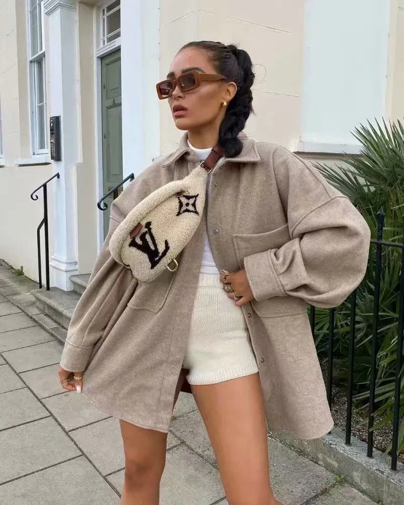 Pile Collar Bubble Sleeve Single-breasted Outerwear