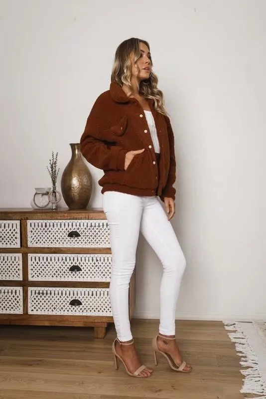 Pile Collar Single-breasted Lambswool Fur Outerwear