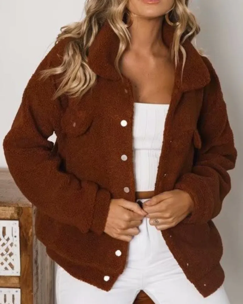 Pile Collar Single-breasted Lambswool Fur Outerwear