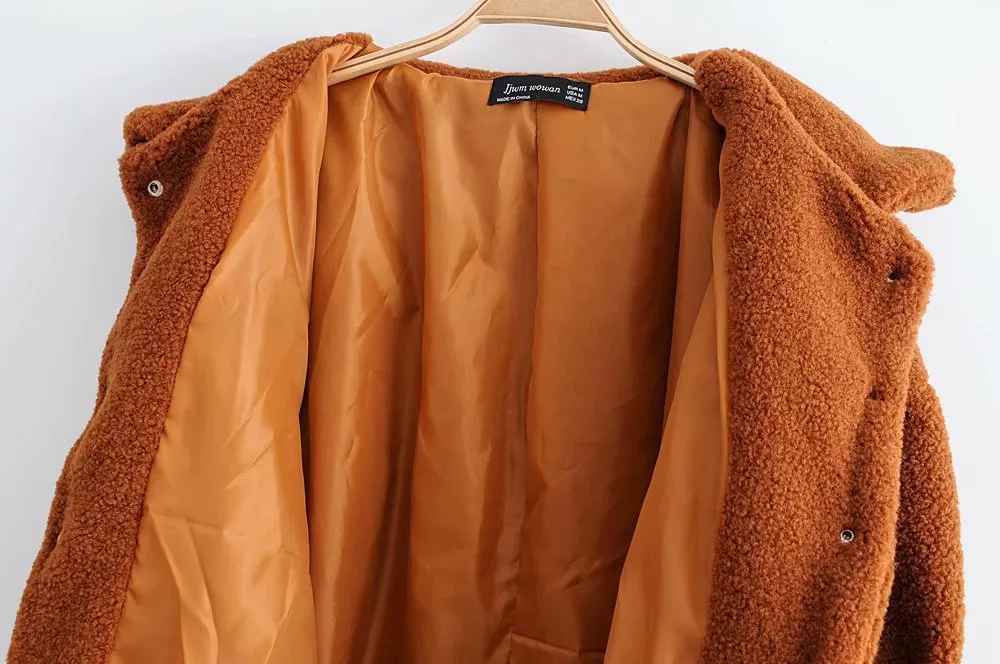 Pile Collar Single-breasted Lambswool Fur Outerwear