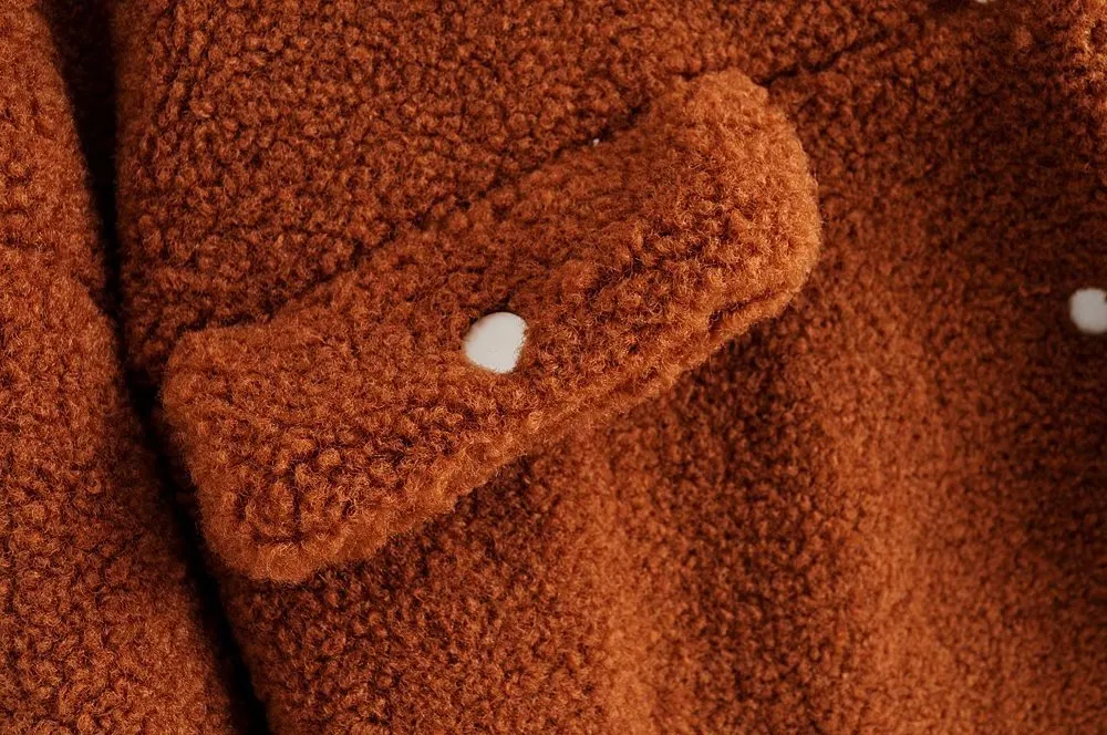 Pile Collar Single-breasted Lambswool Fur Outerwear