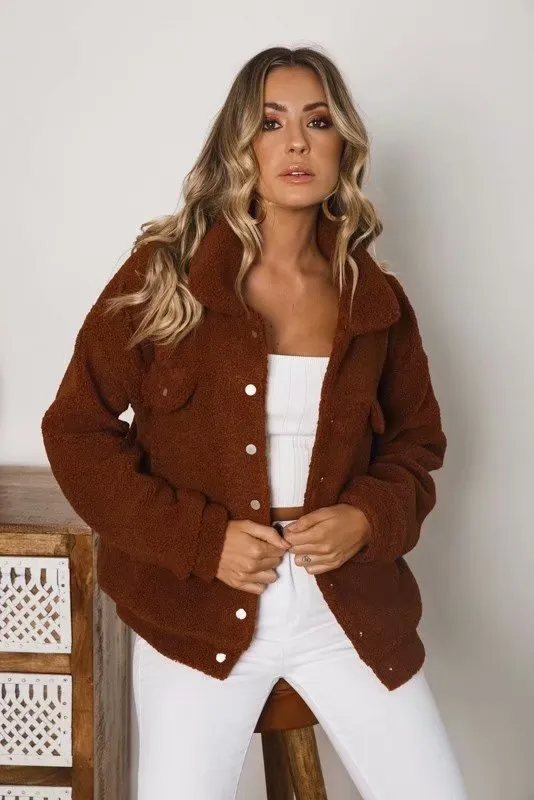 Pile Collar Single-breasted Lambswool Fur Outerwear