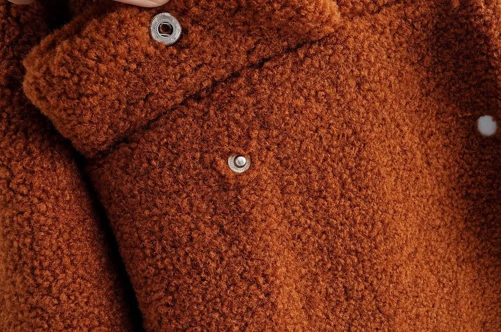 Pile Collar Single-breasted Lambswool Fur Outerwear