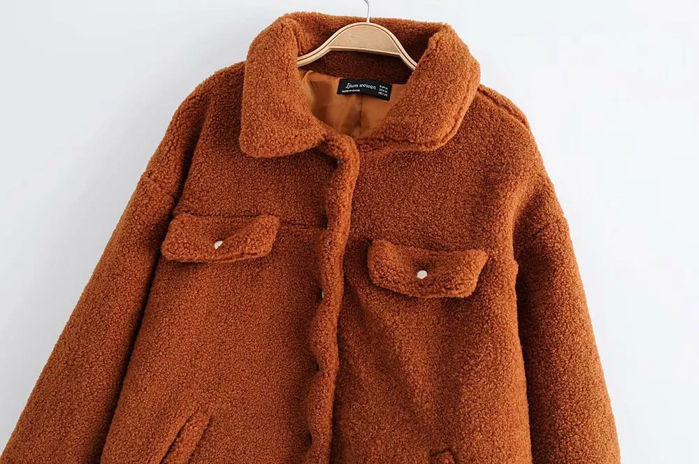 Pile Collar Single-breasted Lambswool Fur Outerwear