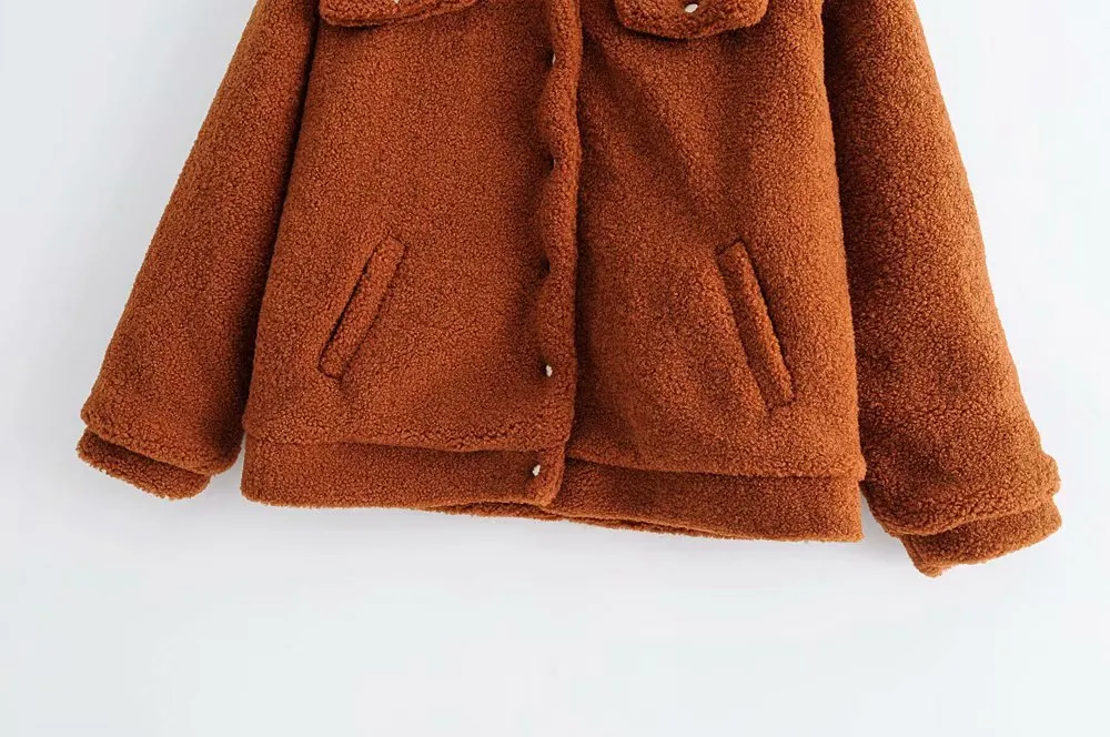 Pile Collar Single-breasted Lambswool Fur Outerwear