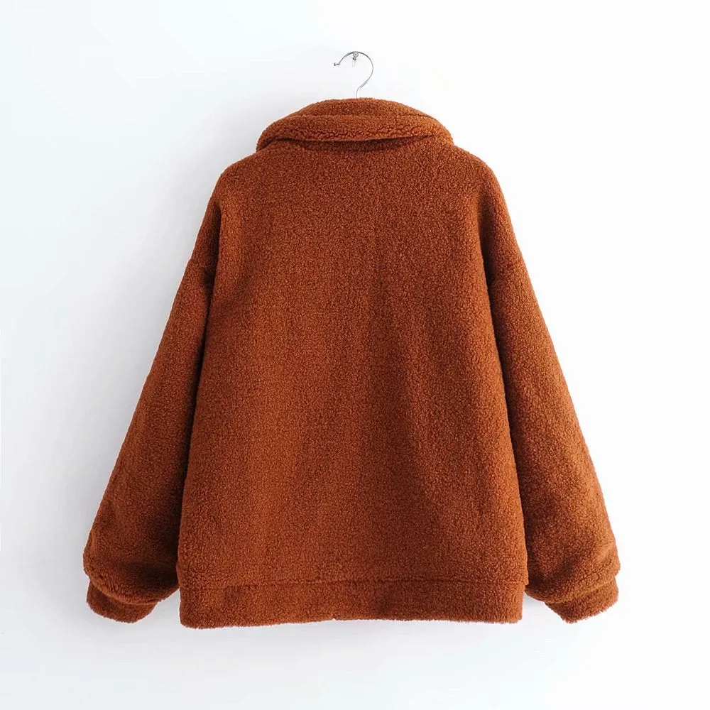 Pile Collar Single-breasted Lambswool Fur Outerwear