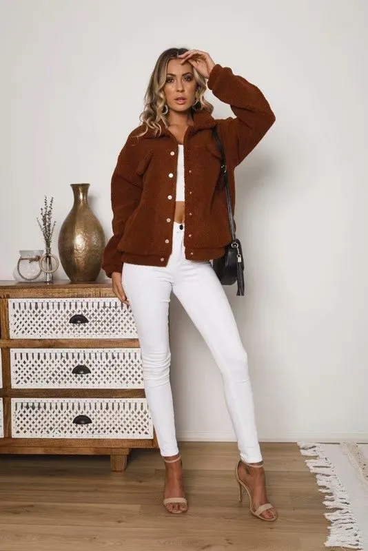 Pile Collar Single-breasted Lambswool Fur Outerwear