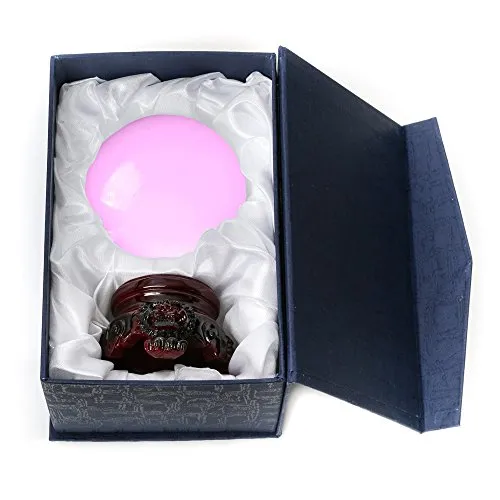 Pink Crystal Ball with Redwood Lion Resin Stand