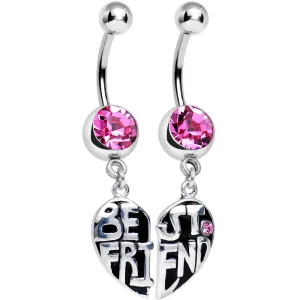Pink Gem Best Friend in Harmony Heart Dangle Belly Ring Set