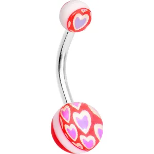 Pink Hearts on Red Acrylic Hearts Belly Ring