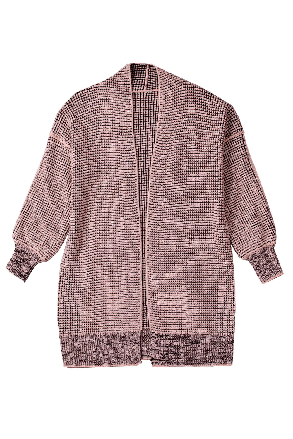 Plaid Knitted Long Open Front Pink Cardigan