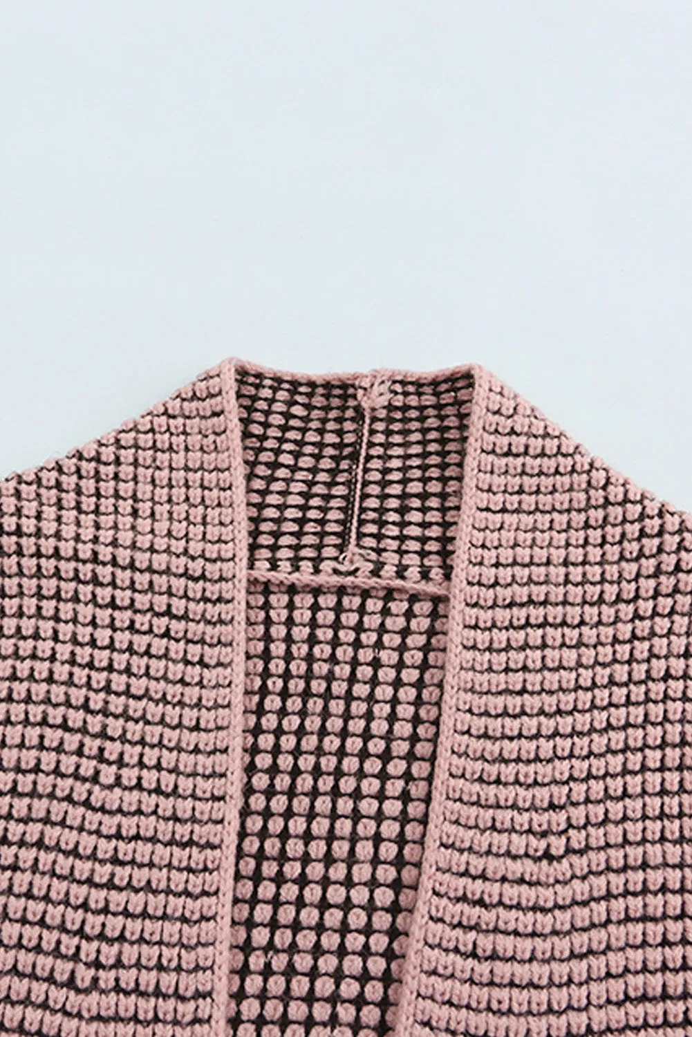 Plaid Knitted Long Open Front Pink Cardigan