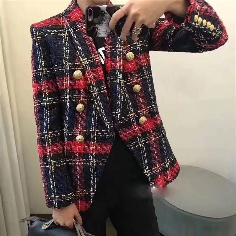 Plaid Knitting Weaving Full Sleeve Polyester Coat