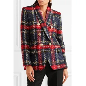 Plaid Knitting Weaving Full Sleeve Polyester Coat