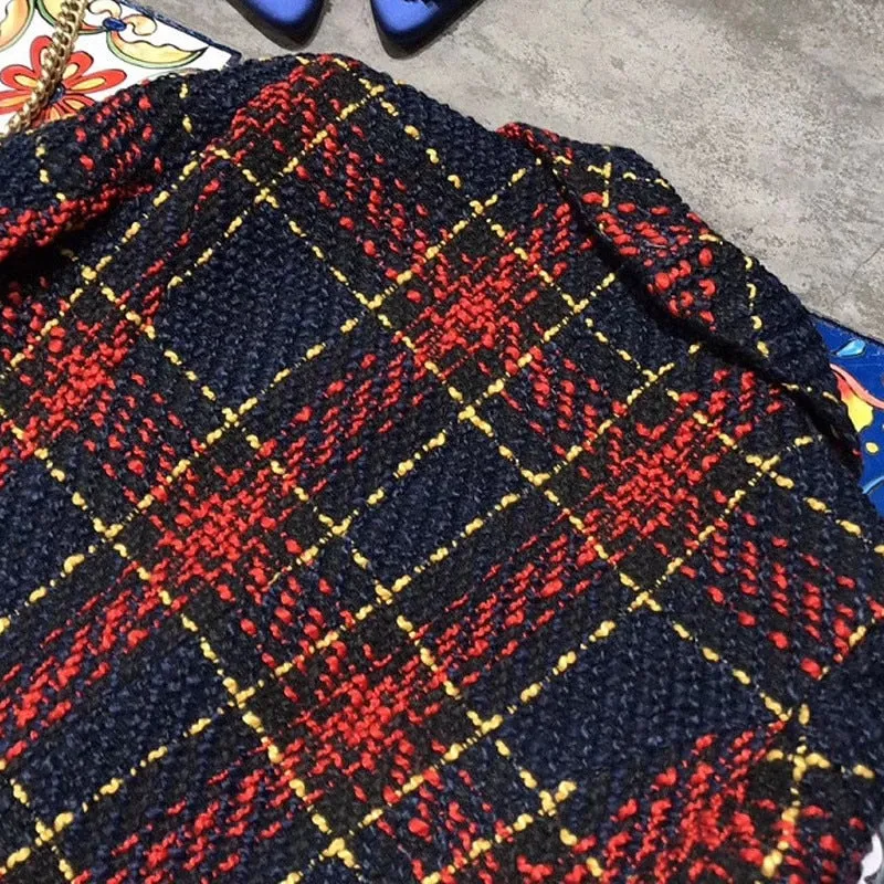 Plaid Knitting Weaving Full Sleeve Polyester Coat