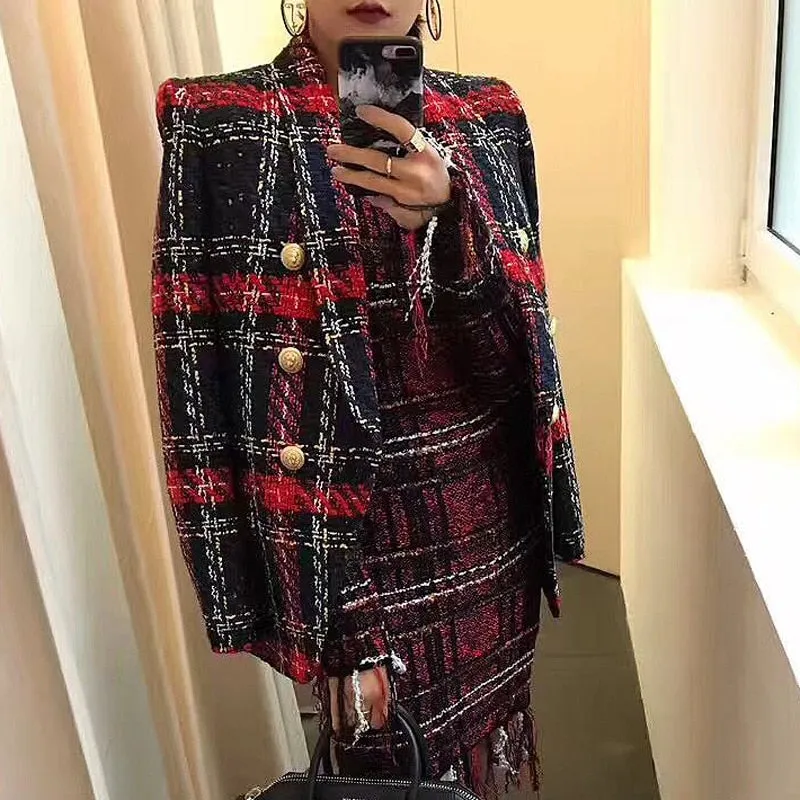 Plaid Knitting Weaving Full Sleeve Polyester Coat