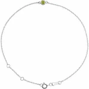 Platinum Natural Peridot Bezel-Set Solitaire 6 1/2-7 1/2" Bracelet