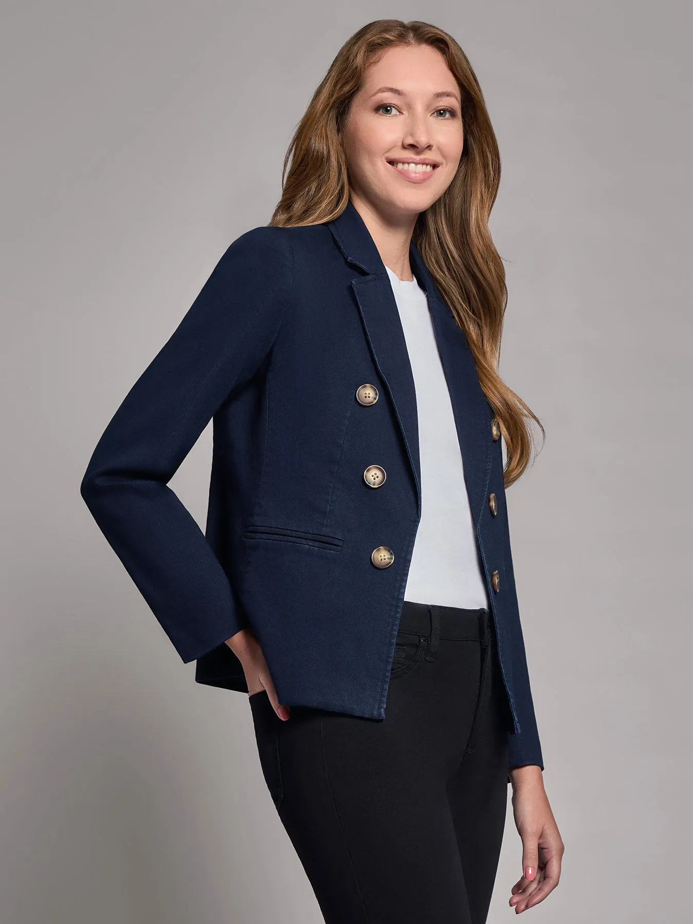 Plus Denim Faux Double-Breasted Jacket