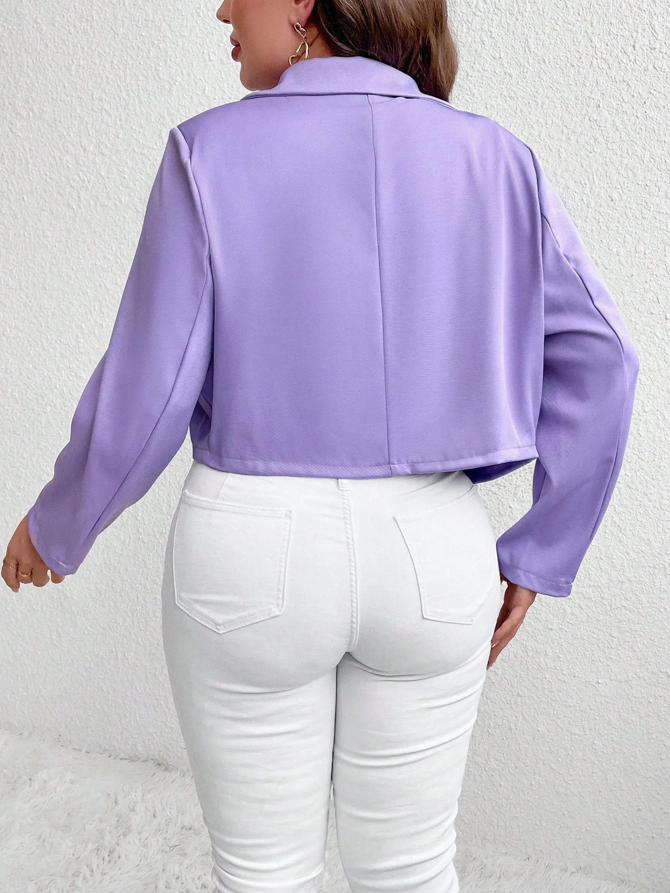Plus Lapel Neck Single Button Crop Blazer