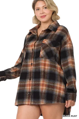 Plus  Oversized Yarn Dyed Plaid Shacket