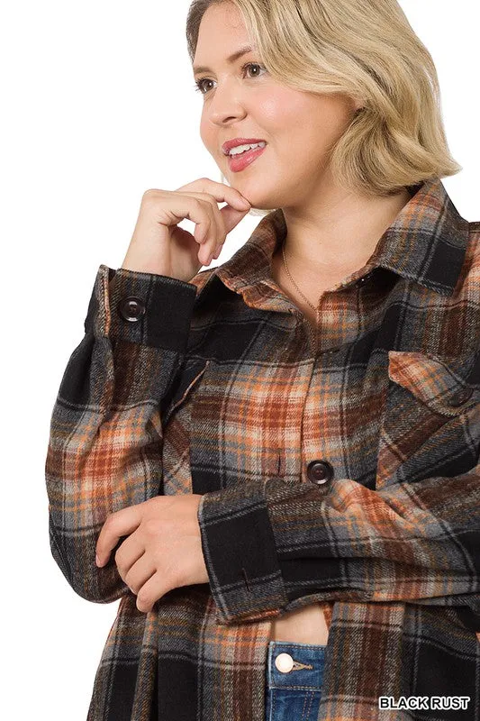 Plus  Oversized Yarn Dyed Plaid Shacket