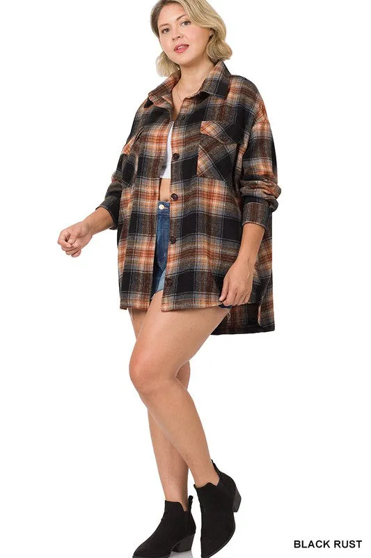 Plus  Oversized Yarn Dyed Plaid Shacket