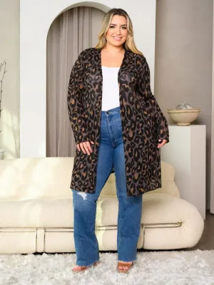 PLUS SIZE LONG SLEEVE ANIMAL PRINT OPEN FRONT CARDIGAN