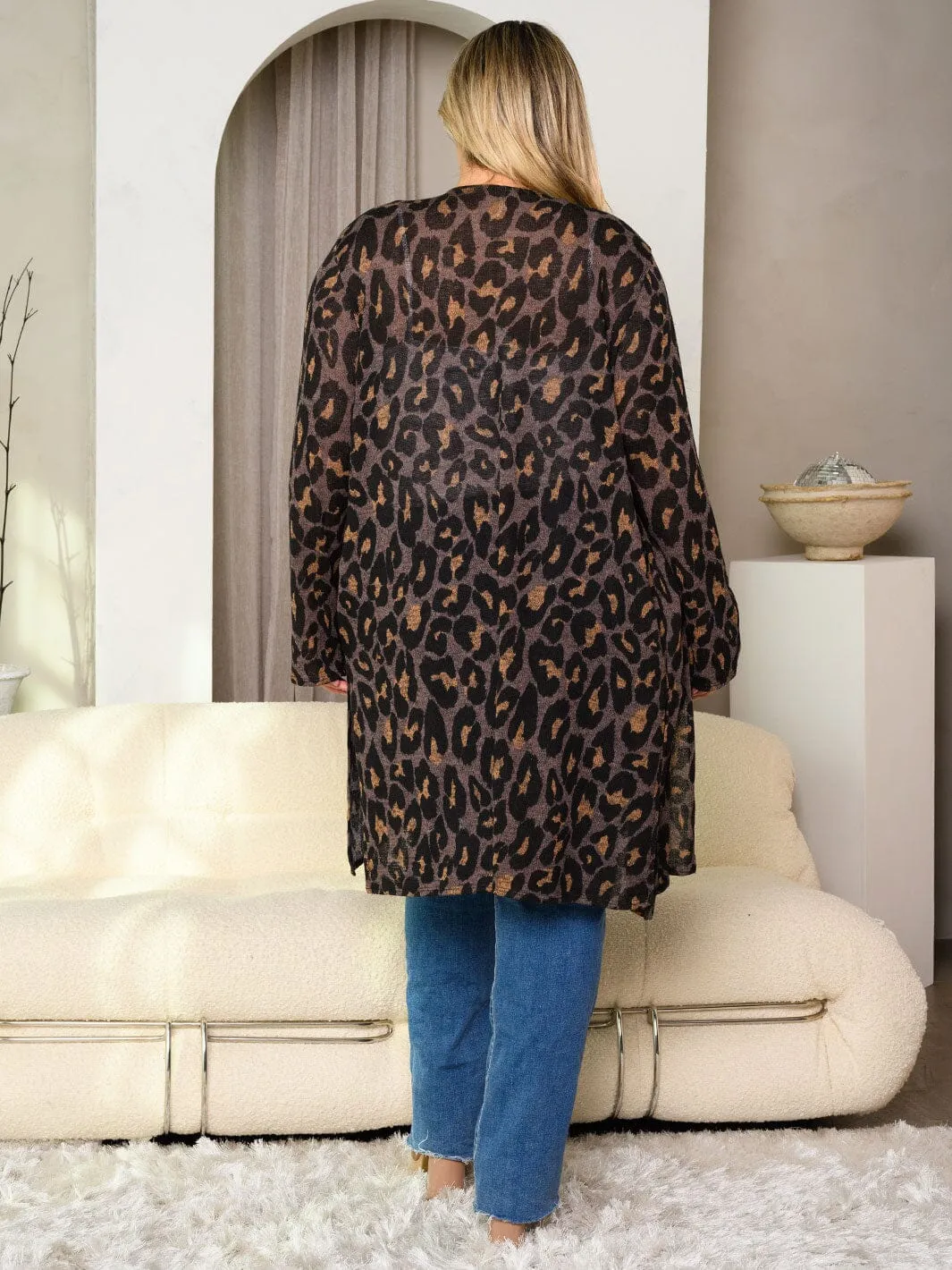 PLUS SIZE LONG SLEEVE ANIMAL PRINT OPEN FRONT CARDIGAN