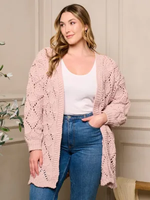 PLUS SIZE LONG SLEEVE OPEN FRONT KNIT CARDIGAN