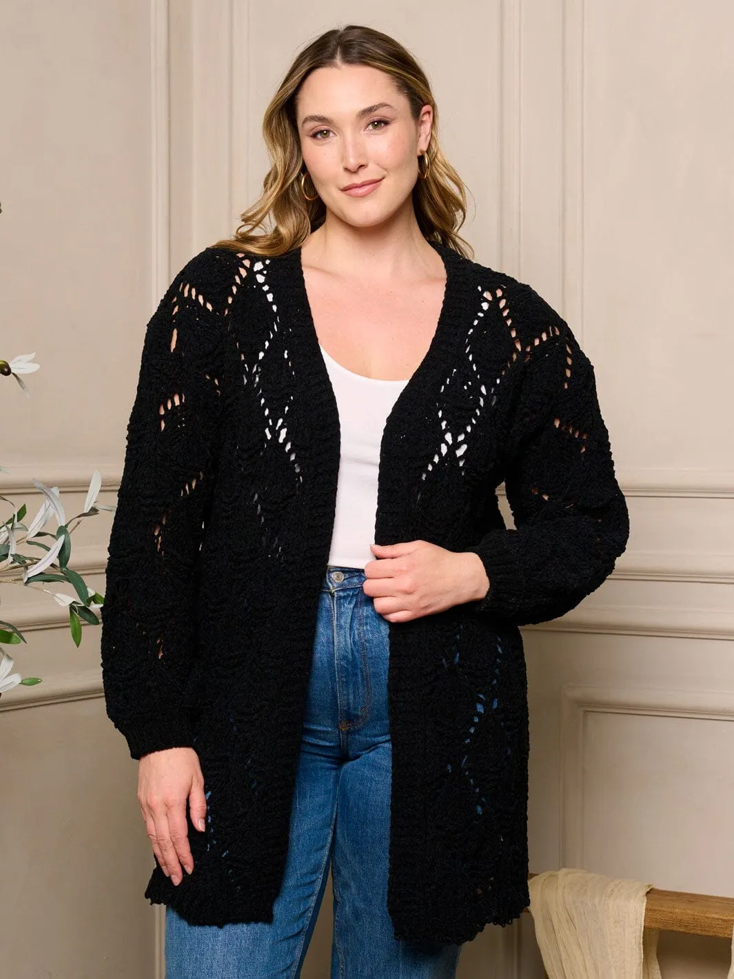 PLUS SIZE LONG SLEEVE OPEN FRONT KNIT CARDIGAN