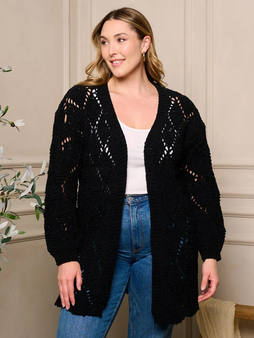 PLUS SIZE LONG SLEEVE OPEN FRONT KNIT CARDIGAN