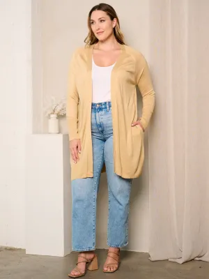 PLUS SIZE  LONG SLEEVE OPEN FRONT POCKETS CARDIGAN