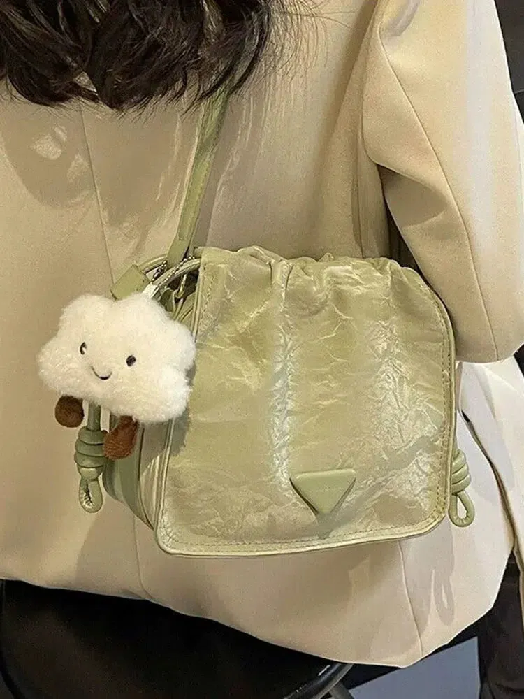 Plush Charm Drawstring Bucket Bag